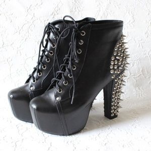 Jeffrey Campbell Spike Black Leather Ankle Boot